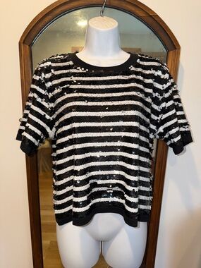 J. Crew Sequin Embellished Striped Tee NWT M